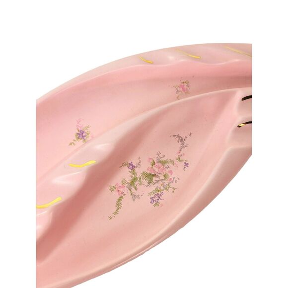 Vintage MCM 50s Atomic Pink Floral Ceramic Large Centerpiece Ashtray Mid-Century - Picture 6 of 13